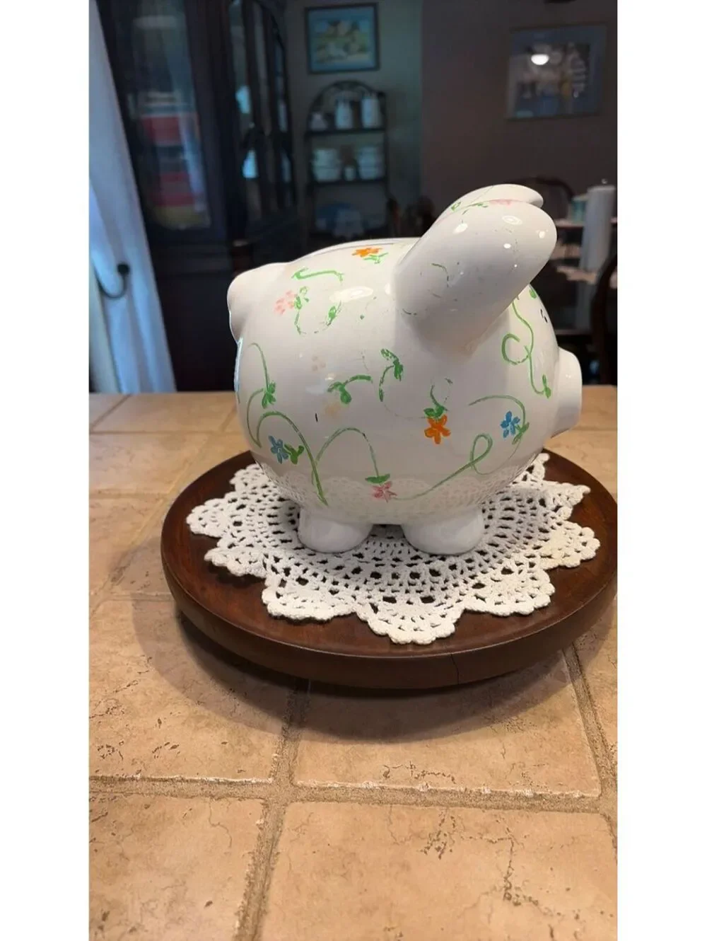 Vintage hand painted piggy bank with stopper